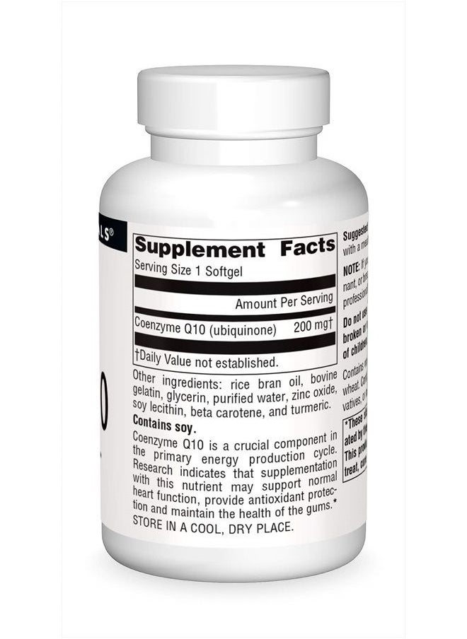 Source Natural Coenzyme Q10 Antioxidant Support 200 mg For Heart, Brain, Immunity, & Liver Support - 60 Softgels