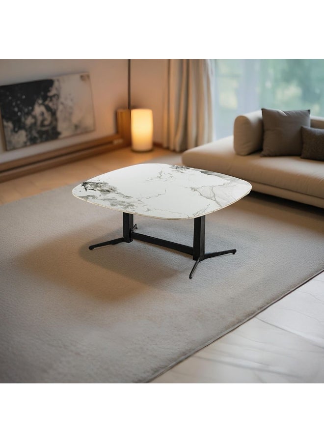 DANUBE HOME Elmont Center table Ceramic Multifunctional Living Room Table Space Saving Center Table Modern Design Furniture For Home L100xW100xH44cm-White/Black - Image 1