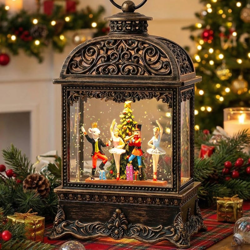 Kirschblüte Christmas Snow Globe Lantern with Nutcracker Battles The Mouse King，Lighted Swirling Glittering Snow Globes with Music & Timer, Christmas Decorations for Home Tabletop Indoor - Image 1