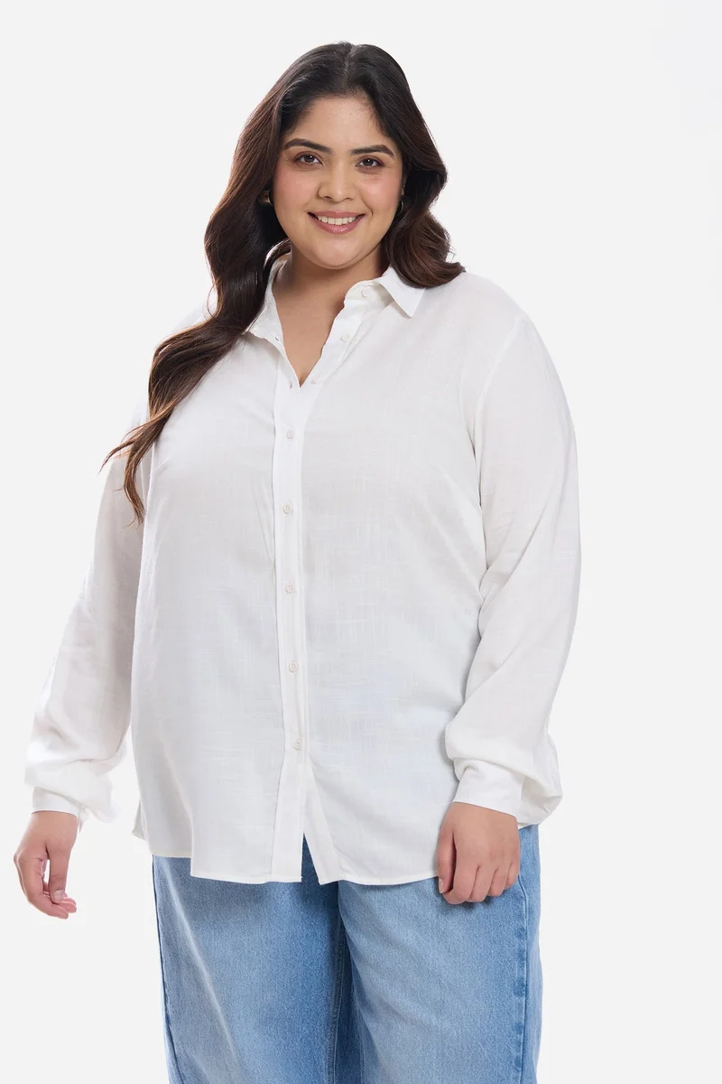 Virgio Solid Cotton Regular Button Down Plus Size Shirt for Women