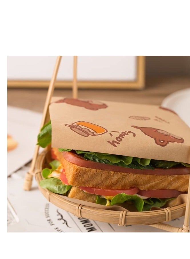 OASIS-TH 100 Sheets Greaseproof Paper, Baking Wrapping Paper Food Wrapping Paper, Food Basket Liners Paper Deli Paper for Breads French Fries Sandwiches Pizza Burgers Hot Dogs18X18CM - Image 3