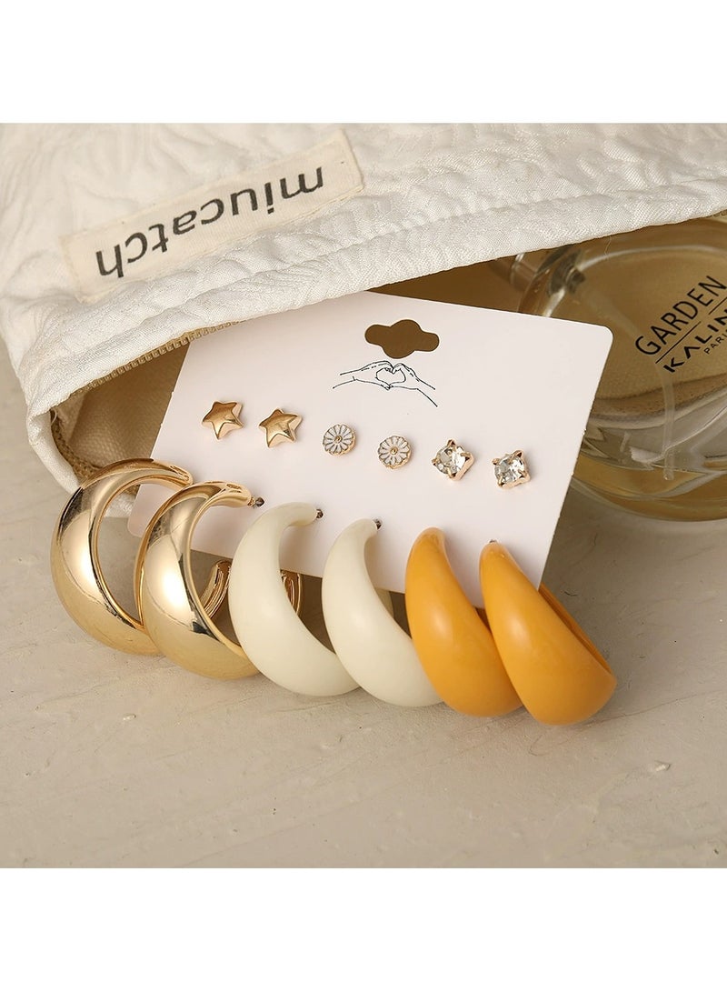 Goolsky Women’s Acrylic C-Hoop Earrings Set – Stylish Lightweight Resin Hoops, Colorful Chunky Design for Daily Fashion - Image 1