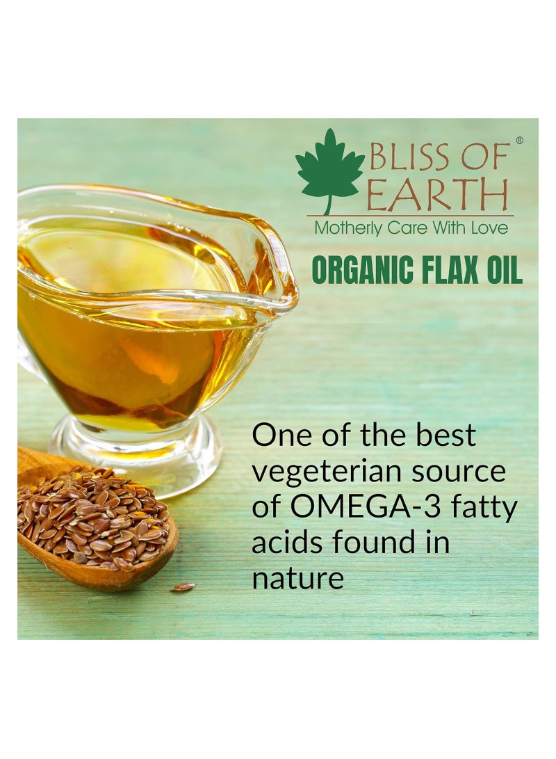 بليس اوف ايرث Bliss of Earth 500 مللي زيت بذور الكتان نقي طبيعي عضوي نباتي أساس أوميغا غني بالضغط على البارد خالٍ من الهكسان لشعر وبشرة صحية عبوة من 2 - Image 2
