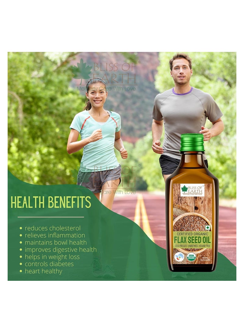بليس اوف ايرث Bliss of Earth 500 مللي زيت بذور الكتان نقي طبيعي عضوي نباتي أساس أوميغا غني بالضغط على البارد خالٍ من الهكسان لشعر وبشرة صحية عبوة من 2 - Image 5