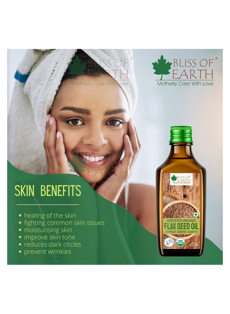 بليس اوف ايرث Bliss of Earth 500 مللي زيت بذور الكتان نقي طبيعي عضوي نباتي أساس أوميغا غني بالضغط على البارد خالٍ من الهكسان لشعر وبشرة صحية عبوة من 2 - Image 4