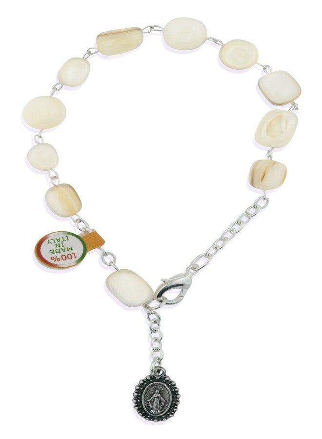 VENERARE Vatican Imports Catholic One Decade Rosary Bracelet with Natural Stone Beads (White) - Image 1