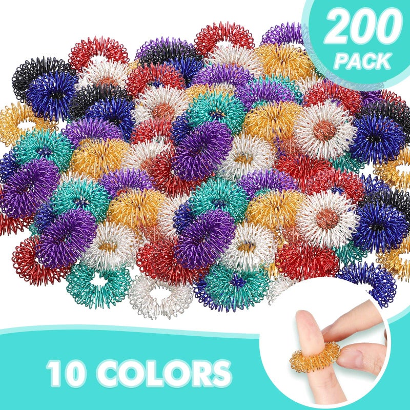 Nuogo 200 Pcs Acupressure Rings Fidget Spiky Sensory Finger Massager Ring Stress Relief Fidget Sensory Toys Anxiety Relief Toys Stress Reducer for Men WomenClassic Color - Image 3