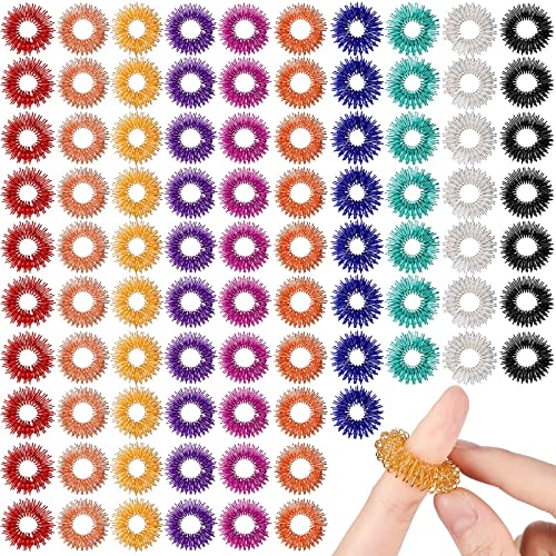 Nuogo 200 Pcs Acupressure Rings Fidget Spiky Sensory Finger Massager Ring Stress Relief Fidget Sensory Toys Anxiety Relief Toys Stress Reducer for Men WomenClassic Color - Image 1