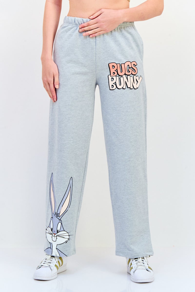 Looney Tunes Women Looney Tunes Print Drawstring Jogger Pants, Grey - Image 1