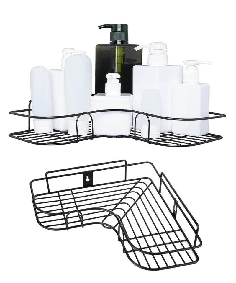 Corner Storage Organizer, Wall Mounted Bathroom Shelf, No-Drill Adhesive Shower Caddy, Black  - Image 4