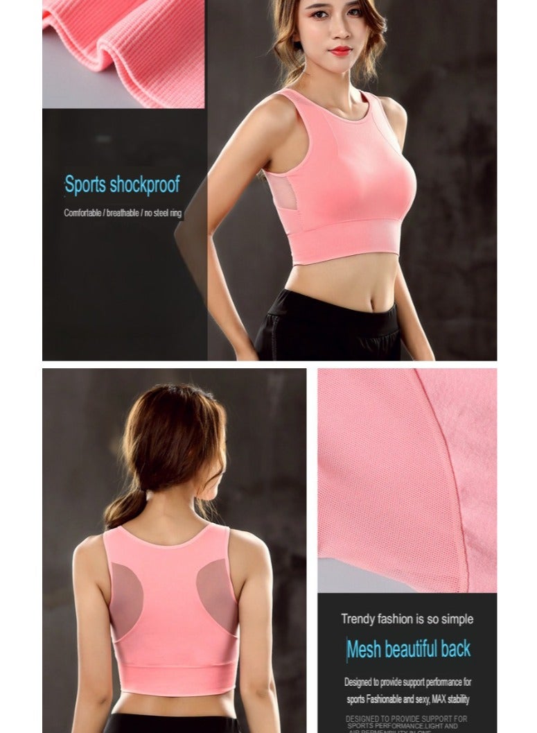AROAQ Full Coverage Longline Sports Bra, Shockproof Fitness Yoga Running Sports Bra,  Seamless Quick-drying Medium Impact Push Up Tank Top For Yoga Gym Workout, (Size L, Pink)  - Image 2