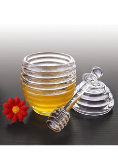 Y&D Honey Jar, 265ml Transparent Bottle Sealed Pot Beehive-shaped Jam Jar Honeycomb Pattern with Dipper Stick, for Home Kitchen Storing and Dispensing Syrup  - Image 1