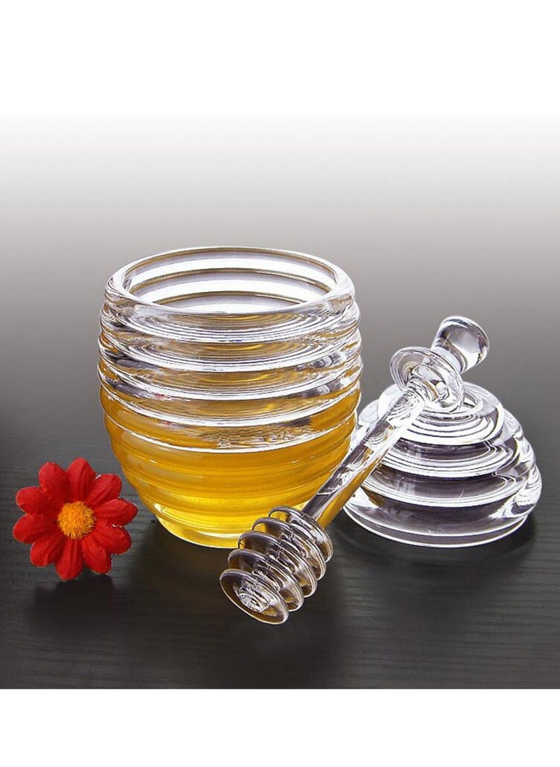 Y&D Honey Jar, 265ml Transparent Bottle Sealed Pot Beehive-shaped Jam Jar Honeycomb Pattern with Dipper Stick, for Home Kitchen Storing and Dispensing Syrup  - Image 1