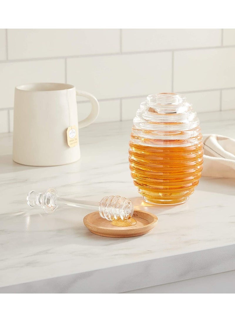 Y&D Honey Jar, 265ml Transparent Bottle Sealed Pot Beehive-shaped Jam Jar Honeycomb Pattern with Dipper Stick, for Home Kitchen Storing and Dispensing Syrup  - Image 4