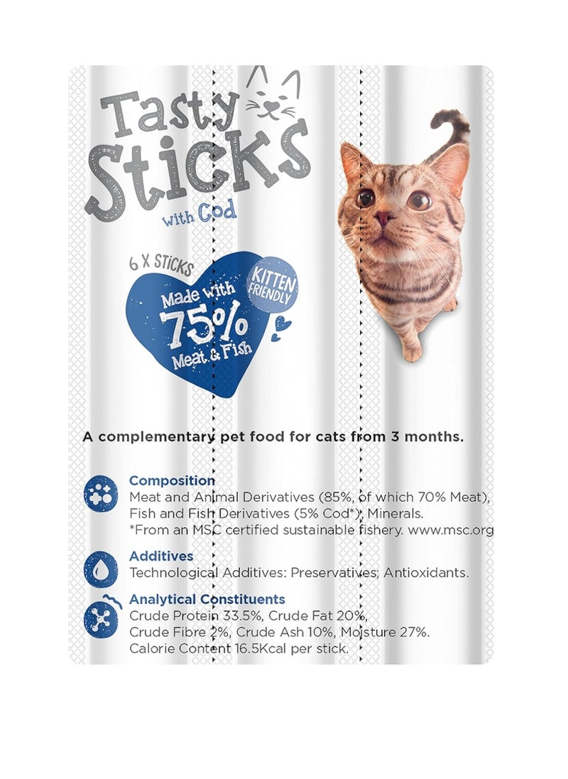 Webbox Tasty Sticks Cat Treats Cod Kitten Friendly Wheat and Grain Free No Artificial Colours 25 x 6 Packs  - Image 4
