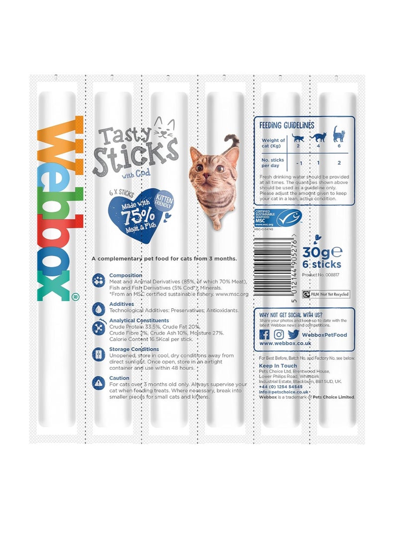Webbox Tasty Sticks Cat Treats Cod Kitten Friendly Wheat and Grain Free No Artificial Colours 25 x 6 Packs  - Image 3