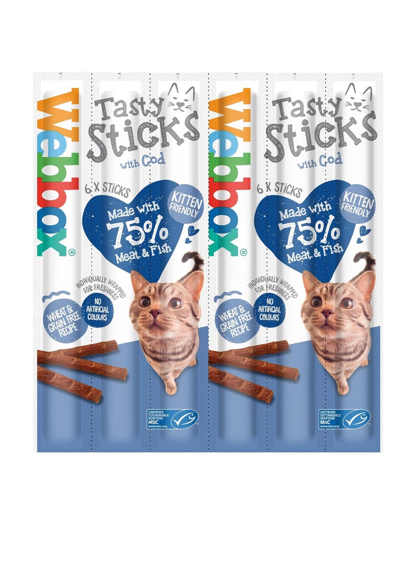 Webbox Tasty Sticks Cat Treats Cod Kitten Friendly Wheat and Grain Free No Artificial Colours 25 x 6 Packs  - Image 2