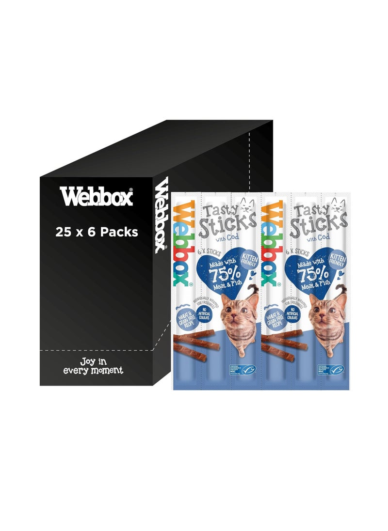 Webbox Tasty Sticks Cat Treats Cod Kitten Friendly Wheat and Grain Free No Artificial Colours 25 x 6 Packs  - Image 1