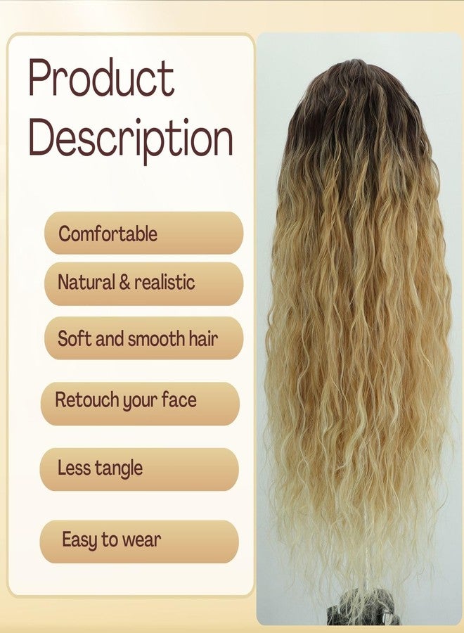 Fencca Layered Ombre Blonde Long Curly Wigs for Women 24 inch Middle Part Synthetic Wavy Wig with Dark roots Natural Looking Daily Party Wig - Image 3