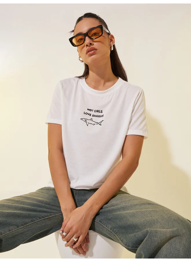 Take Two Take Two Slogan Print Round Neck T-Shirt