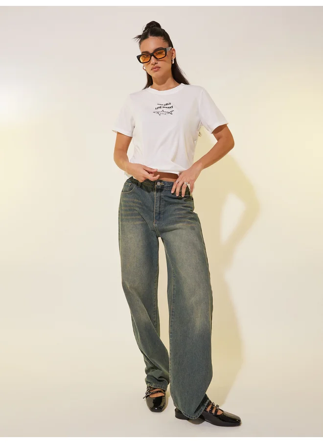 Take Two Take Two Slogan Print Round Neck T-Shirt