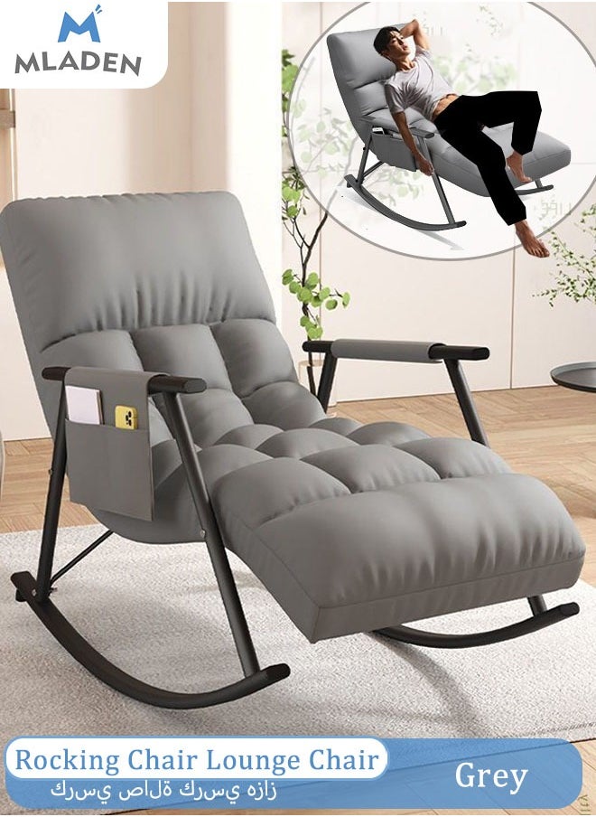 MLADEN - Nursery Rocking Chair Lounge Chair, Modern Adjustable Lounger Sofa,Can Lie or Sleep Lazy Chair,Single Rocker Chair,for Apartment/Living Room/Bedroom/Balcony(Grey) - Image 1