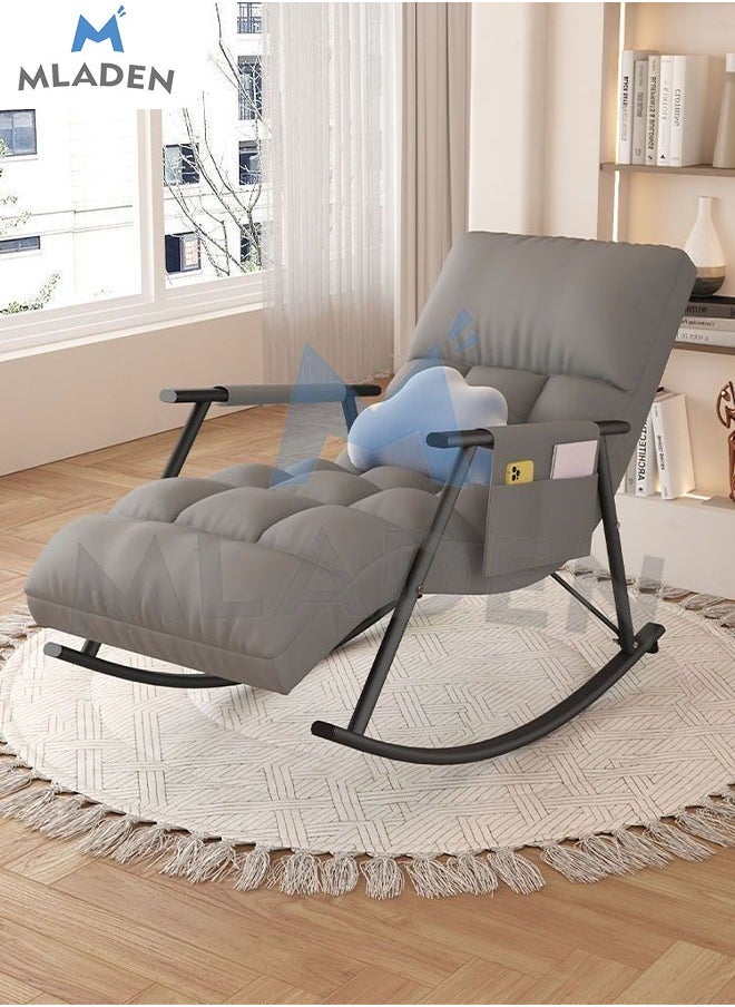 MLADEN - Nursery Rocking Chair Lounge Chair, Modern Adjustable Lounger Sofa,Can Lie or Sleep Lazy Chair,Single Rocker Chair,for Apartment/Living Room/Bedroom/Balcony(Grey) - Image 1