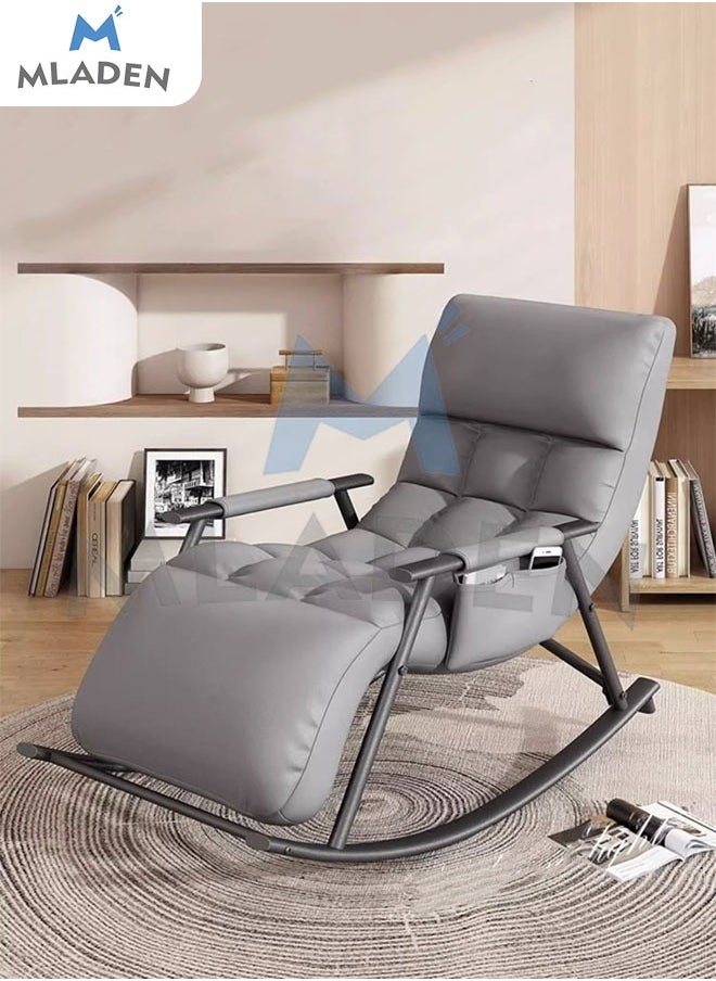 MLADEN - Nursery Rocking Chair Lounge Chair, Modern Adjustable Lounger Sofa,Can Lie or Sleep Lazy Chair,Single Rocker Chair,for Apartment/Living Room/Bedroom/Balcony(Grey) - Image 1