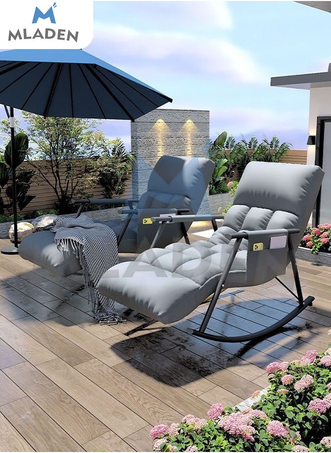 MLADEN - Nursery Rocking Chair Lounge Chair, Modern Adjustable Lounger Sofa,Can Lie or Sleep Lazy Chair,Single Rocker Chair,for Apartment/Living Room/Bedroom/Balcony(Grey) - Image 1