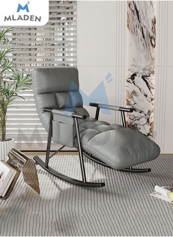 MLADEN - Nursery Rocking Chair Lounge Chair, Modern Adjustable Lounger Sofa,Can Lie or Sleep Lazy Chair,Single Rocker Chair,for Apartment/Living Room/Bedroom/Balcony(Grey) - Image 1