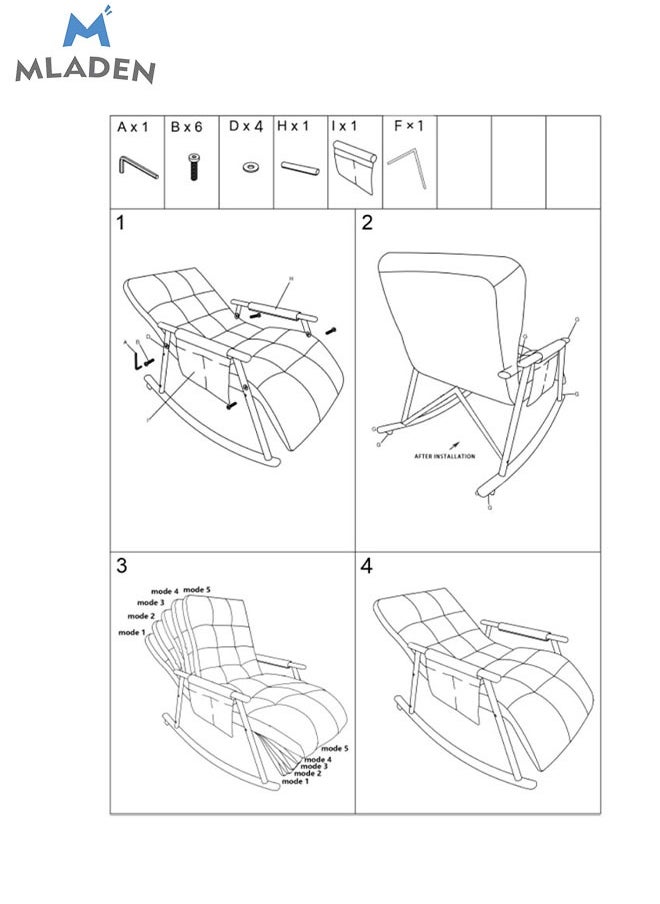MLADEN - Nursery Rocking Chair Lounge Chair, Modern Adjustable Lounger Sofa,Can Lie or Sleep Lazy Chair,Single Rocker Chair,for Apartment/Living Room/Bedroom/Balcony(Grey) - Image 1