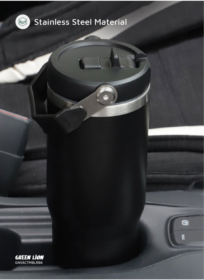 Vacuum Tumbler 900ml / Keeps Warm for 24h / Keeps Cold for 32h / Foldable Handle / Flip Straw Lid / Durable Double-Wall Vacuum Insulation Travel Mug - Black