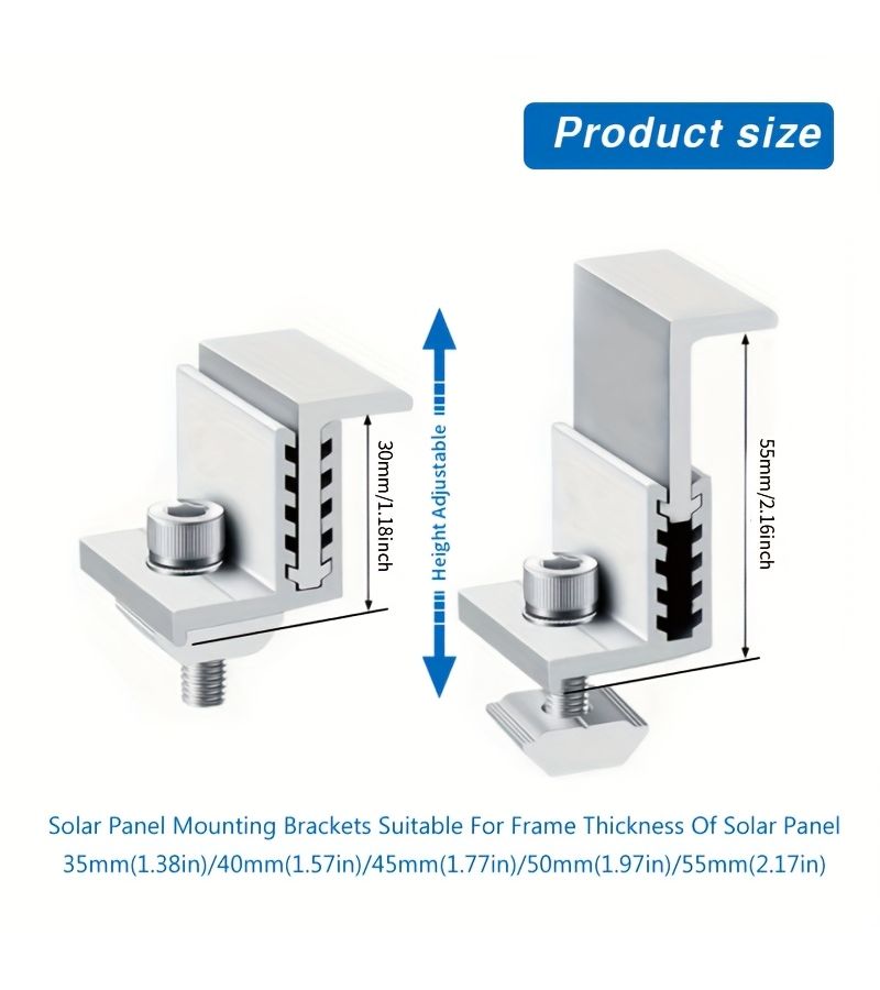 6 Pieces Solar Panel End Clamps With Z Bracket Middle Clamps Adjustable Panel Grounding Slot Kits Wrenches And Hardware Fasteners For Pv Installation Systems - Image 3