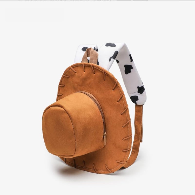 Glitters Kids Baseball Hat Backpack, Brown Suede with Cow Print Straps - Image 4