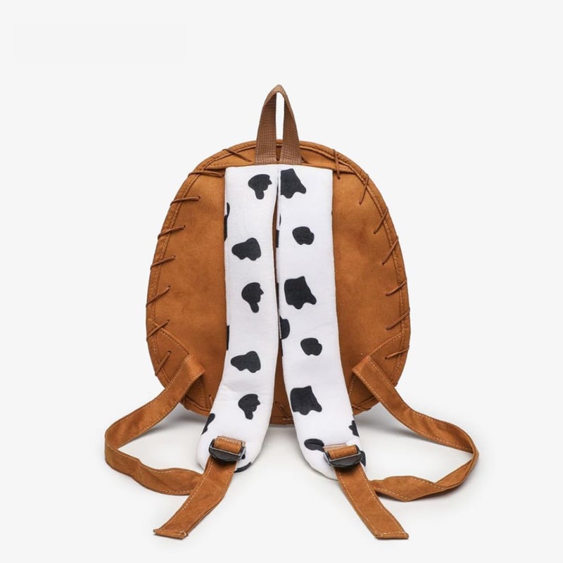 Glitters Kids Baseball Hat Backpack, Brown Suede with Cow Print Straps - Image 3