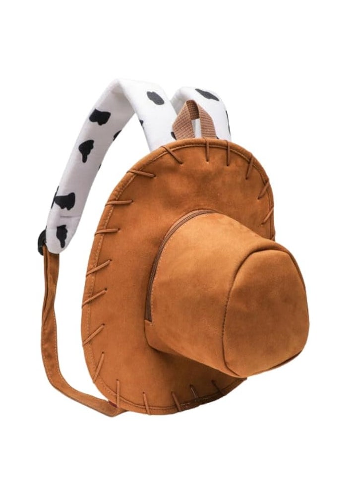 Glitters Kids Baseball Hat Backpack, Brown Suede with Cow Print Straps - Image 1