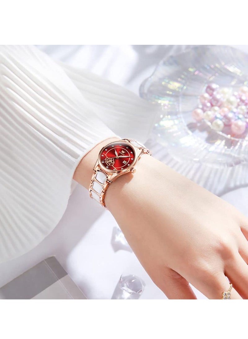 OLEVS OLEVS Women's Watch Rose Gold Ceramic Designer Elegant Note Fashion Luxury 3ATM Date Waterproof Luminous Green Quartz Watch  - Image 4