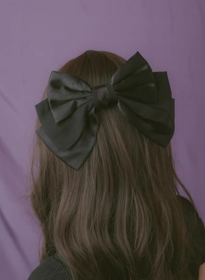 CHIROGRAPHY 1 Pcs Luxury Oversized Black Silk Chiffon Tri-Layered Hair Ribbon Bow for Women, Bow Hair Metal French Barrette Clip, Old Money Dark Coquette Bow Aesthetic Gift Hair Accessories - Image 3