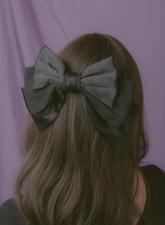 CHIROGRAPHY 1 Pcs Luxury Oversized Black Silk Chiffon Tri-Layered Hair Ribbon Bow for Women, Bow Hair Metal French Barrette Clip, Old Money Dark Coquette Bow Aesthetic Gift Hair Accessories - Image 4