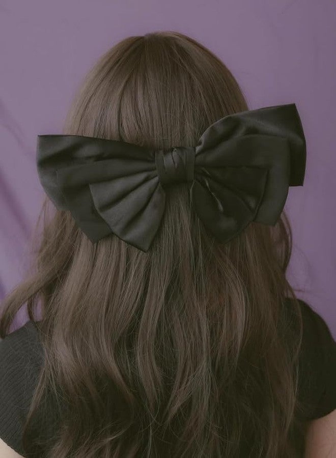CHIROGRAPHY 1 Pcs Luxury Oversized Black Silk Chiffon Tri-Layered Hair Ribbon Bow for Women, Bow Hair Metal French Barrette Clip, Old Money Dark Coquette Bow Aesthetic Gift Hair Accessories - Image 5