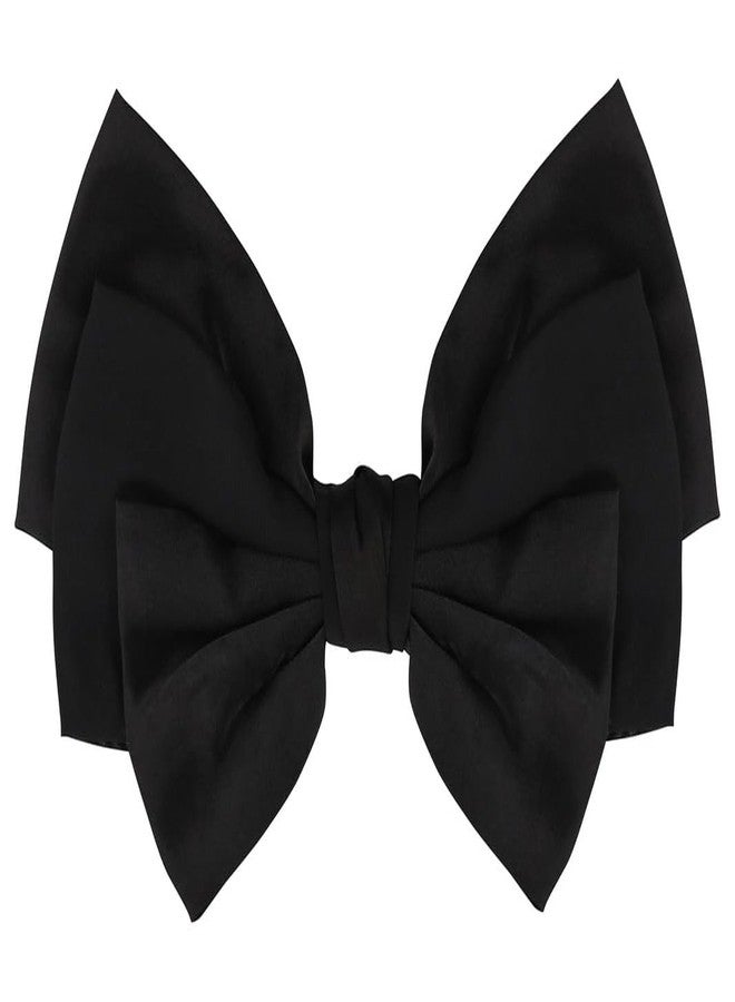 CHIROGRAPHY 1 Pcs Luxury Oversized Black Silk Chiffon Tri-Layered Hair Ribbon Bow for Women, Bow Hair Metal French Barrette Clip, Old Money Dark Coquette Bow Aesthetic Gift Hair Accessories - Image 1