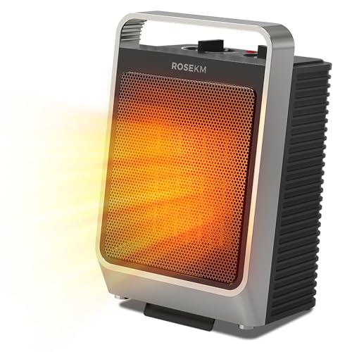 ROSEKM Space Heaters for Indoor Use, 1500W Portable Electric Heater with Thermostat, Ceramic Heater for Room Bedroom Office Under Desk with 3 Heating Levels, Safe Tip-Over Protection (Silver) - Image 1