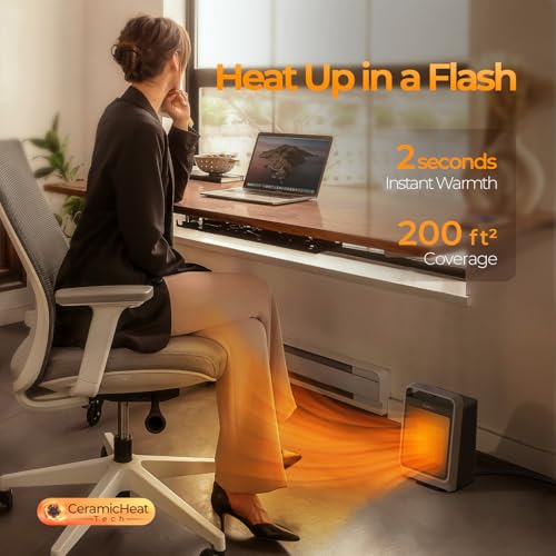 ROSEKM Space Heaters for Indoor Use, 1500W Portable Electric Heater with Thermostat, Ceramic Heater for Room Bedroom Office Under Desk with 3 Heating Levels, Safe Tip-Over Protection (Silver) - Image 4