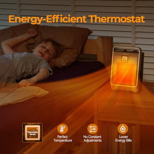 ROSEKM Space Heaters for Indoor Use, 1500W Portable Electric Heater with Thermostat, Ceramic Heater for Room Bedroom Office Under Desk with 3 Heating Levels, Safe Tip-Over Protection (Silver) - Image 5