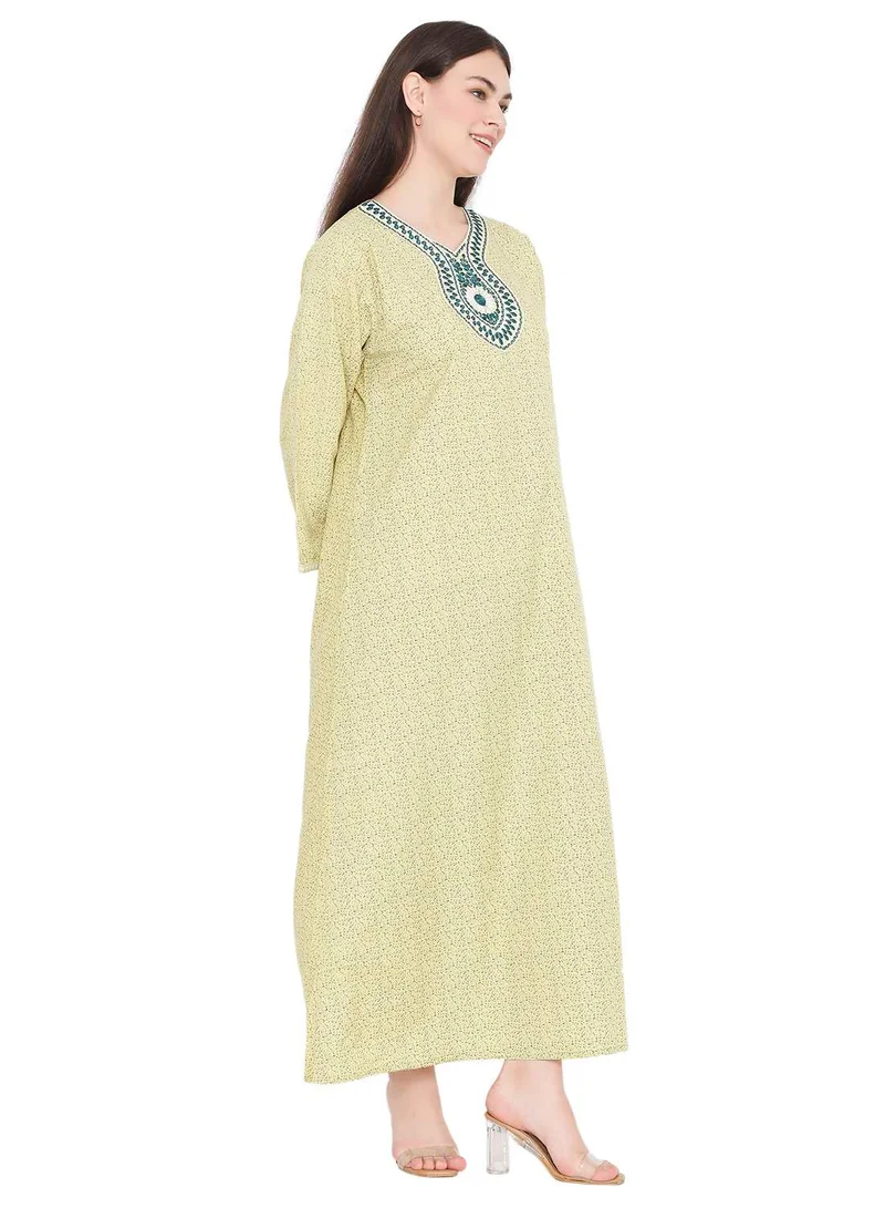 HANA & SARA SIMPLE PRINTED WITH THREAD EMBROIDERY LONG VISCOSE ARABIC KAFTAN JALABIYA DRESS