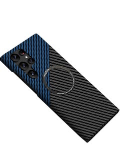 Generic Samsung Galaxy S24 Ultra Case for Compatible with Mag-safe, Ultra Slim S24 Ultra Carbon Fiber Texture Case, Galaxy S24 Ultra 5G Thin Hard PC Magnetic Protective Case (S24 Ultra, Black Blue) 