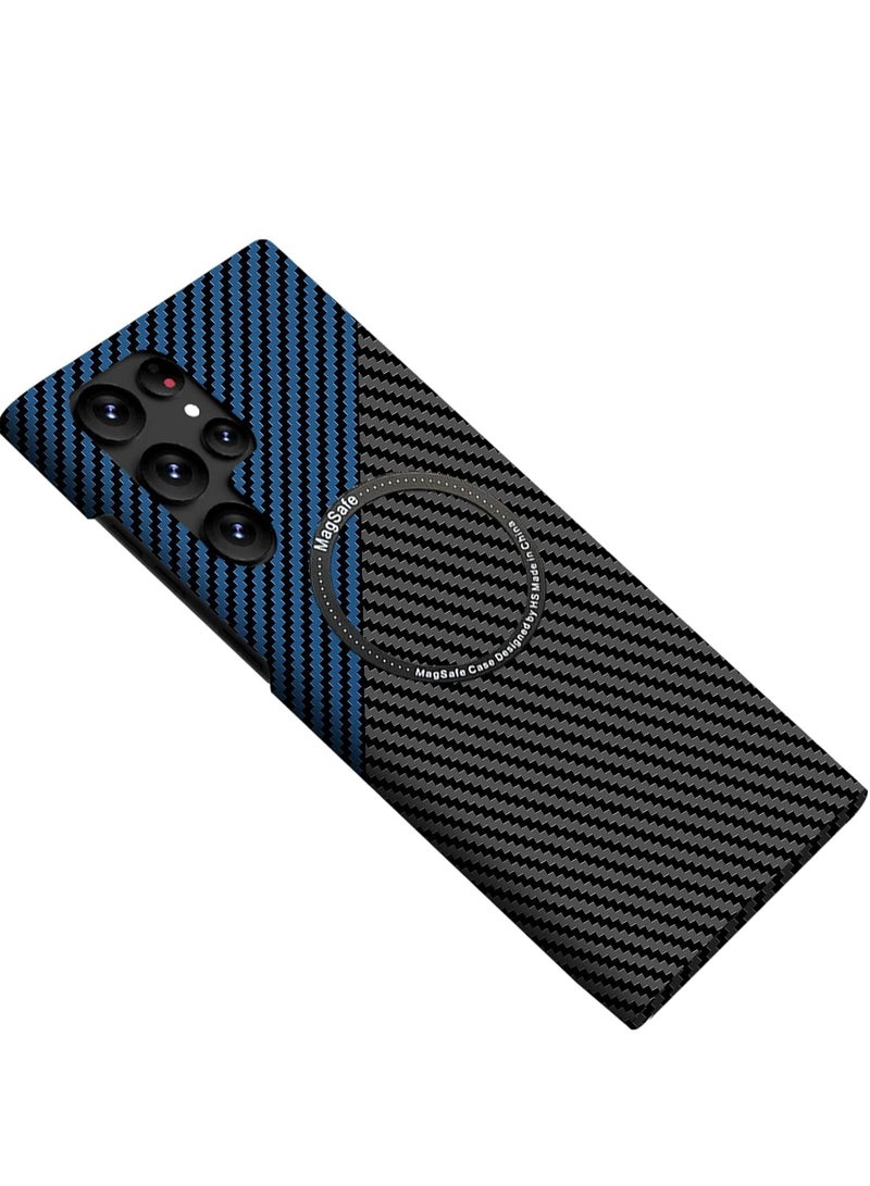Samsung Galaxy S24 Ultra Case for Compatible with Mag-safe, Ultra Slim S24 Ultra Carbon Fiber Texture Case, Galaxy S24 Ultra 5G Thin Hard PC Magnetic Protective Case (S24 Ultra, Black Blue) 