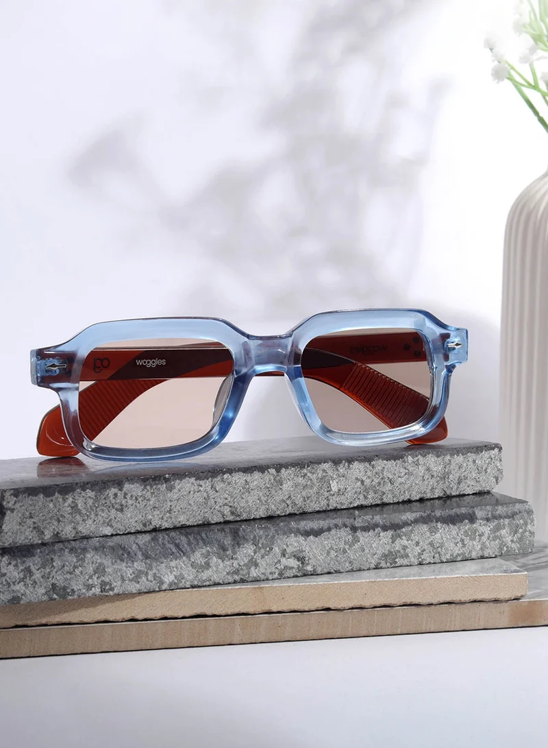 Woggles Designer Blue Square Sunglasses| Men &amp; Women| 100% Uv Protection