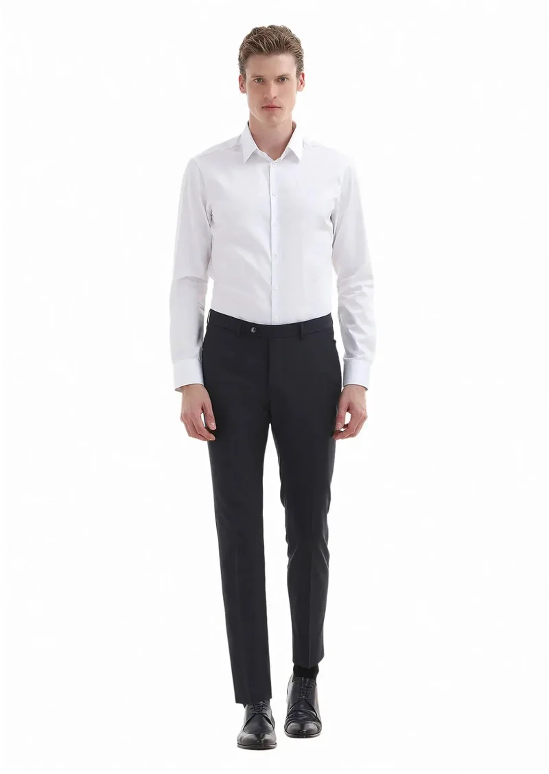 RAMSEY White Plain Super Slim Fit Weaving Classical 100% Cotton Shirt