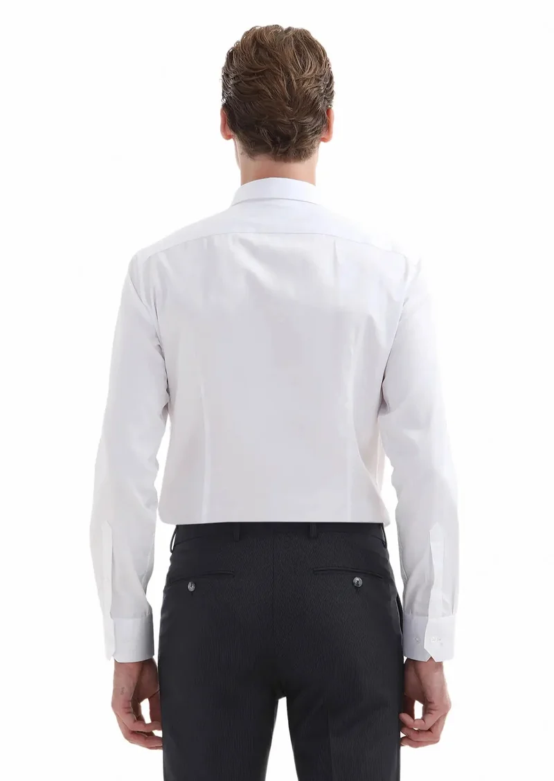 RAMSEY White Plain Super Slim Fit Weaving Classical 100% Cotton Shirt
